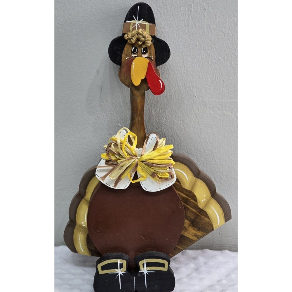 Vintage Hand Painted Wood Turkey 3D Thanksgiving Decor Country Cottage Harvest